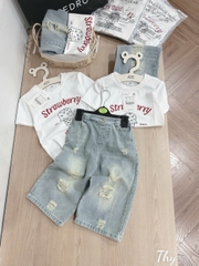 SET QUẦN JEAN STRAWBERRY RÁCH CỰC CHẤT CHO BÉ GÁI
