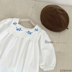 BEEMO_VÁY BABYDOLL TRẮNG THÊU HOA NGỰC CHO BÉ GÁI