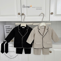 BEEMO_ SET VEST 3 CHI TIẾT CHÉO PHỐI VIỀN SANG TRỌNG CHO BÉ TRAI