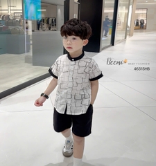 BEEMO - SET SƠ MI CỔ TÀU ĐŨI XƯỚC IN HỌA TIẾT THOÁNG MÁT & SÀNH ĐIỆU CHO BÉ TRAI