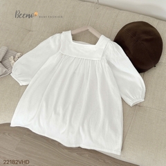 BEEMO_VÁY BABYDOLL TRẮNG THÊU HOA NGỰC CHO BÉ GÁI