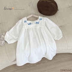 BEEMO_VÁY BABYDOLL TRẮNG THÊU HOA NGỰC CHO BÉ GÁI
