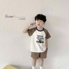 BEEMO_CHÀO HÈ NĂNG ĐỘNG – SET CỘC TAY RAGLAN IN Ô TÔ CHO BÉ TRAI