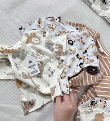 SET 3 BỘ QUẦN ÁO BÉ TRAI – HỌA TIẾT ĐỘNG VẬT TONE NÂU SIÊU XINH