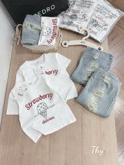 SET QUẦN JEAN STRAWBERRY RÁCH CỰC CHẤT CHO BÉ GÁI