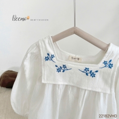 BEEMO_VÁY BABYDOLL TRẮNG THÊU HOA NGỰC CHO BÉ GÁI
