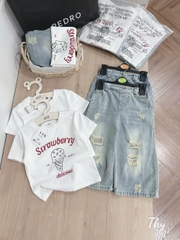 SET QUẦN JEAN STRAWBERRY RÁCH CỰC CHẤT CHO BÉ GÁI