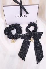 Set Cột Tóc Gift CHANEL Tweed Xanh Hoa Trà Kèm Túi Giấy Hãng