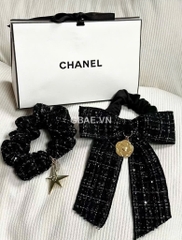 Set Cột Tóc Gift CHANEL Tweed Xanh Hoa Trà Kèm Túi Giấy Hãng