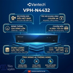 Đầu Ghi Hình IP Vantech 32 Kênh 4K: Model VPH-N4432 & VPH-N4432/16P Tích Hợp 16 PoE