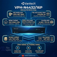 Đầu Ghi Hình IP Vantech 32 Kênh 4K: Model VPH-N4432 & VPH-N4432/16P Tích Hợp 16 PoE