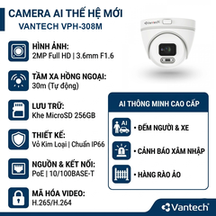 [Chính hãng] Camera IP Vantech VPH-309M và VANTECH VPH-308M 2.0MP
