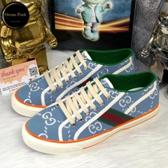[ Ocean Park Luxury ] Giày Cao Cấp Thể Thảo Gu.cci Wmns Tennis 1977 XANH NHẠT 'Light Blue' Viền Cam BẢN ĐẸP NHẤT