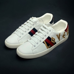 Giày thể thao Gu.cci 3 vạch LOVED,Giày thể thao Gucci White Ace Loved BẢN CAO CẤP, Giày ACE chữ LOVED
