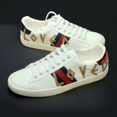 Giày thể thao Gu.cci 3 vạch LOVED,Giày thể thao Gucci White Ace Loved BẢN CAO CẤP, Giày ACE chữ LOVED