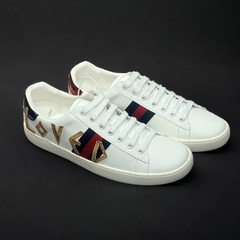 Giày thể thao Gu.cci 3 vạch LOVED,Giày thể thao Gucci White Ace Loved BẢN CAO CẤP, Giày ACE chữ LOVED