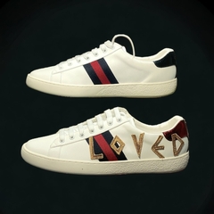 Giày thể thao Gu.cci 3 vạch LOVED,Giày thể thao Gucci White Ace Loved BẢN CAO CẤP, Giày ACE chữ LOVED