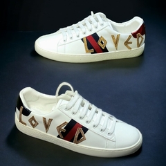 Giày thể thao Gu.cci 3 vạch LOVED,Giày thể thao Gucci White Ace Loved BẢN CAO CẤP, Giày ACE chữ LOVED