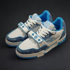 [ AIO LUXURY ] GIÀY LV TRAINER TRẮNG XANH QUAI DÁN BLUE WHITE LAI AU NAM NỮ CAO CẤP,Full Phụ Kiện Bản Cao Cấp Nhất
