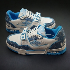 [ AIO LUXURY ] GIÀY LV TRAINER TRẮNG XANH QUAI DÁN BLUE WHITE LAI AU NAM NỮ CAO CẤP,Full Phụ Kiện Bản Cao Cấp Nhất