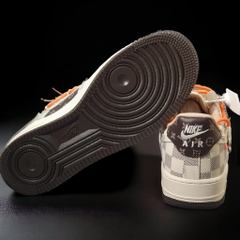 [ AIO LUXURY ] Giày Thể Thao AF1 Custom LV Màu Nâu Xám Dây Cam, Giày Air Force 1 LV Nâu, Full Phụ Kiện Bản Cao Nhất