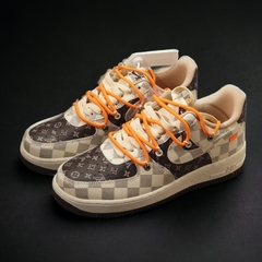 [ AIO LUXURY ] Giày Thể Thao AF1 Custom LV Màu Nâu Xám Dây Cam, Giày Air Force 1 LV Nâu, Full Phụ Kiện Bản Cao Nhất