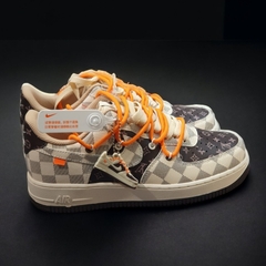 [ AIO LUXURY ] Giày Thể Thao AF1 Custom LV Màu Nâu Xám Dây Cam, Giày Air Force 1 LV Nâu, Full Phụ Kiện Bản Cao Nhất