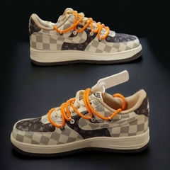 [ AIO LUXURY ] Giày Thể Thao AF1 Custom LV Màu Nâu Xám Dây Cam, Giày Air Force 1 LV Nâu, Full Phụ Kiện Bản Cao Nhất