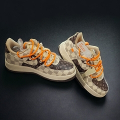 [ AIO LUXURY ] Giày Thể Thao AF1 Custom LV Màu Nâu Xám Dây Cam, Giày Air Force 1 LV Nâu, Full Phụ Kiện Bản Cao Nhất