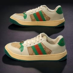 Giày thể thao Gu.cci Sơn Tùngg xanh lá kem trơn gót xanh lá,Giày Gu.cci Screener Beige Green Red Distressed Best Quality