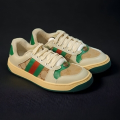 Giày thể thao Gu.cci Sơn Tùngg xanh lá kem trơn gót xanh lá,Giày Gu.cci Screener Beige Green Red Distressed Best Quality