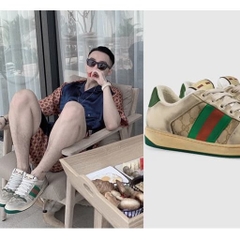 Giày thể thao Gu.cci Sơn Tùngg xanh lá kem trơn gót xanh lá,Giày Gu.cci Screener Beige Green Red Distressed Best Quality