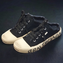 [ AIO LUXURY ] Giày thế thao đạp gót BALENCIAGA đen canvas họa tiết chữ đế cao cấp,Sục BALENCIAGA màu đen có chữ đế
