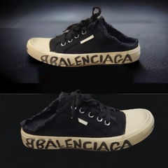 [ AIO LUXURY ] Giày thế thao đạp gót BALENCIAGA đen canvas họa tiết chữ đế cao cấp,Sục BALENCIAGA màu đen có chữ đế