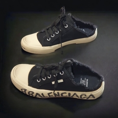 [ AIO LUXURY ] Giày thế thao đạp gót BALENCIAGA đen canvas họa tiết chữ đế cao cấp,Sục BALENCIAGA màu đen có chữ đế