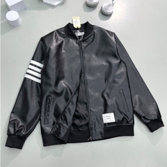 [AIO fashion] Áo Khoác Da Nam Thom Browne Bomber Jacket Thêu 4 Sọc Trắng Tay Lót Gió Bo Chun Dày Dặn Sang Trọng