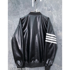 [AIO fashion] Áo Khoác Da Nam Thom Browne Bomber Jacket Thêu 4 Sọc Trắng Tay Lót Gió Bo Chun Dày Dặn Sang Trọng