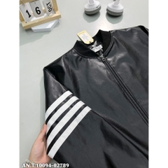 [AIO fashion] Áo Khoác Da Nam Thom Browne Bomber Jacket Thêu 4 Sọc Trắng Tay Lót Gió Bo Chun Dày Dặn Sang Trọng