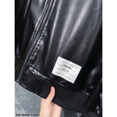 [AIO fashion] Áo Khoác Da Nam Thom Browne Bomber Jacket Thêu 4 Sọc Trắng Tay Lót Gió Bo Chun Dày Dặn Sang Trọng