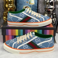 [ Ocean Park Luxury ] Giày Cao Cấp Thể Thảo Gu.cci Wmns Tennis 1977 XANH NHẠT 'Light Blue' Viền Cam BẢN ĐẸP NHẤT