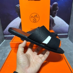 [ Ocean Park Luxury ] Dép Slides HM đen taiga nam cao cấp,quai da thật,bảng nâng cấp fom đế likeau