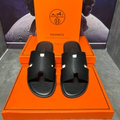 [ Ocean Park Luxury ] Dép Slides HM đen taiga nam cao cấp,quai da thật,bảng nâng cấp fom đế likeau