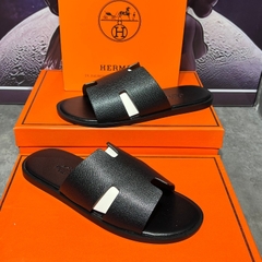 [ Ocean Park Luxury ] Dép Slides HM đen taiga nam cao cấp,quai da thật,bảng nâng cấp fom đế likeau