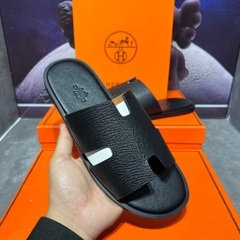 [ Ocean Park Luxury ] Dép Slides HM đen taiga nam cao cấp,quai da thật,bảng nâng cấp fom đế likeau