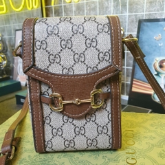 Túi đeo chéo da nam nữ mini bag GG nâu hoạ tiết chữ chéo monogram móc xích khoá nam châm,Túi phone Mini Nam Nữ Phố