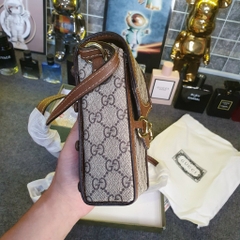 Túi đeo chéo da nam nữ mini bag GG nâu hoạ tiết chữ chéo monogram móc xích khoá nam châm,Túi phone Mini Nam Nữ Phố