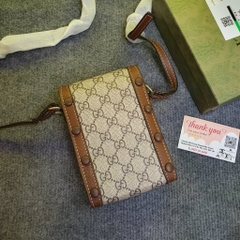 Túi đeo chéo da nam nữ mini bag GG nâu hoạ tiết chữ chéo monogram móc xích khoá nam châm,Túi phone Mini Nam Nữ Phố