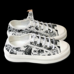 GIÀY thể thao Unisex Đế Độn Walk N Di.or White and black Cotton Embroidered with plan de Paris Motif Platfom Sneaker