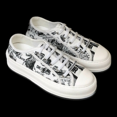 GIÀY thể thao Unisex Đế Độn Walk N Di.or White and black Cotton Embroidered with plan de Paris Motif Platfom Sneaker
