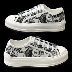 GIÀY thể thao Unisex Đế Độn Walk N Di.or White and black Cotton Embroidered with plan de Paris Motif Platfom Sneaker